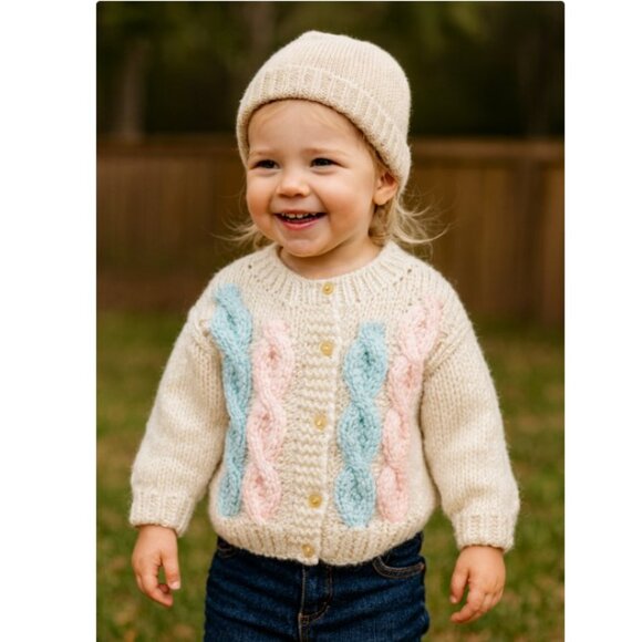Grazia Cardigan Hand Knit Chunky Sweater Toddler Kids Made In Italy Sweater Sz 2 - Picture 1 of 5